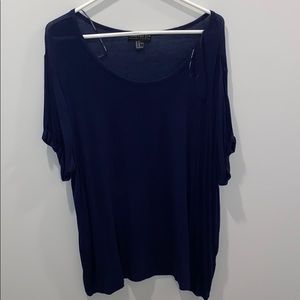 Plus Size Navy Blue Tee with Cuffed Sleeves
